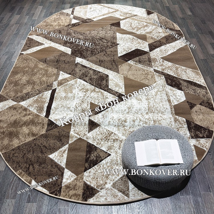 Ковер Лайт Карпет Рисунок 82 Бежево-Коричневый Овал