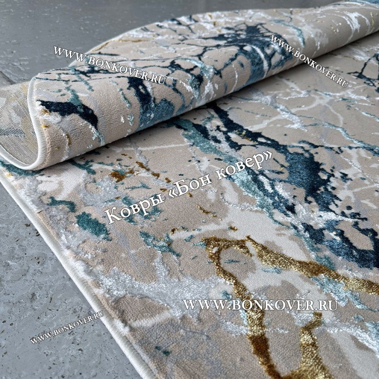 Турецкий овальный ковер синий дизайн 05