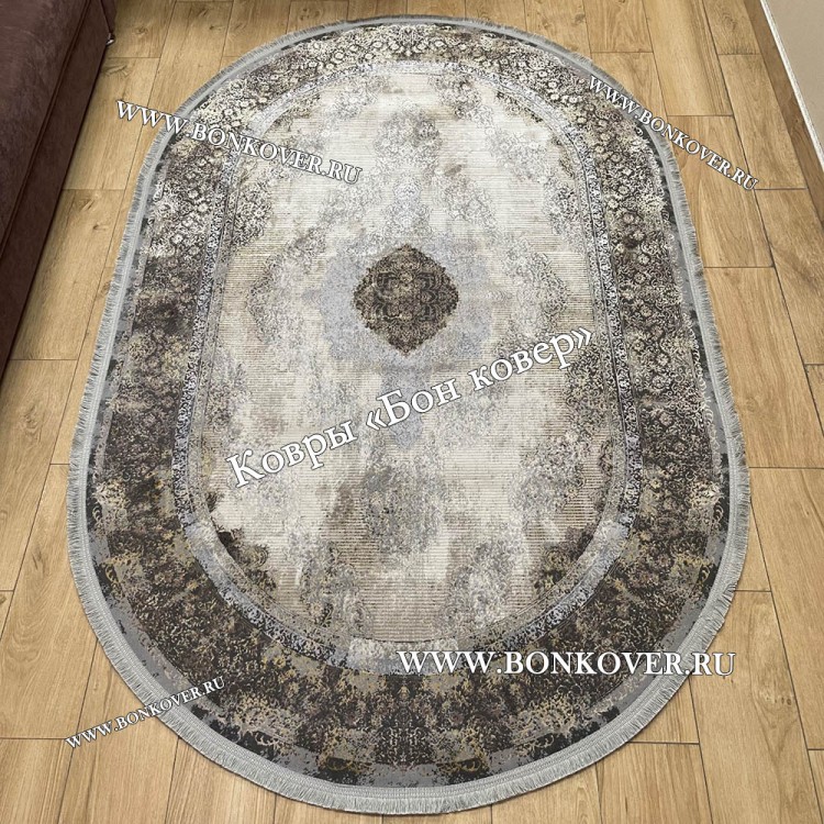 Турецкий ковер для гостиной Дизайн 02 Серый Овал