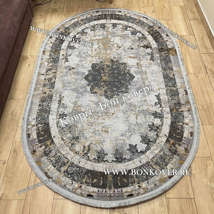 Турецкий ковер для гостиной Дизайн 04 Серый Овал