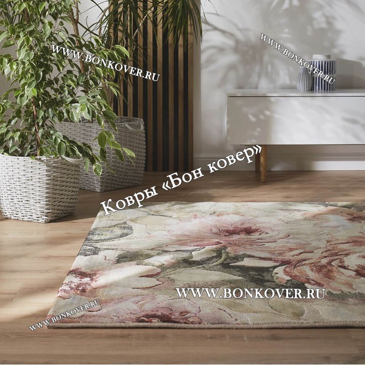 Бельгийский Высокоплотный Ковер с Цветами Арт 28111 Зеленый