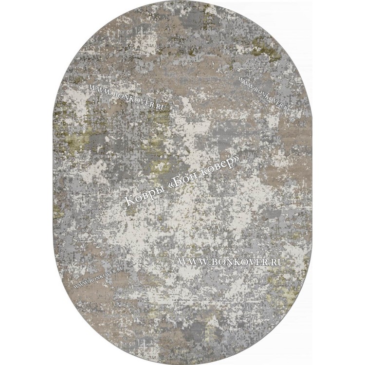 Современный Ковер Дизайн 025 Серый с зеленым Овал