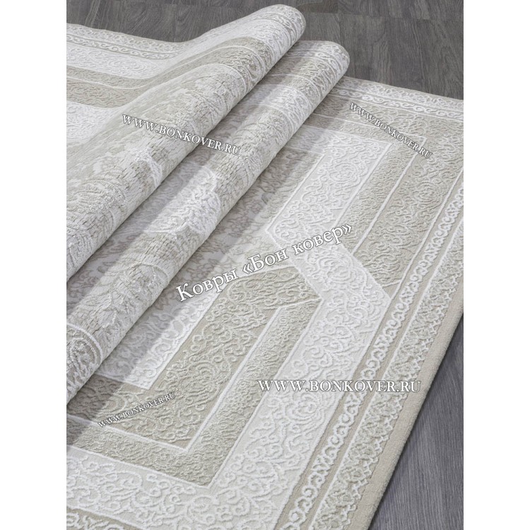 Классический ковер дизайн 105 Белый с бежевым